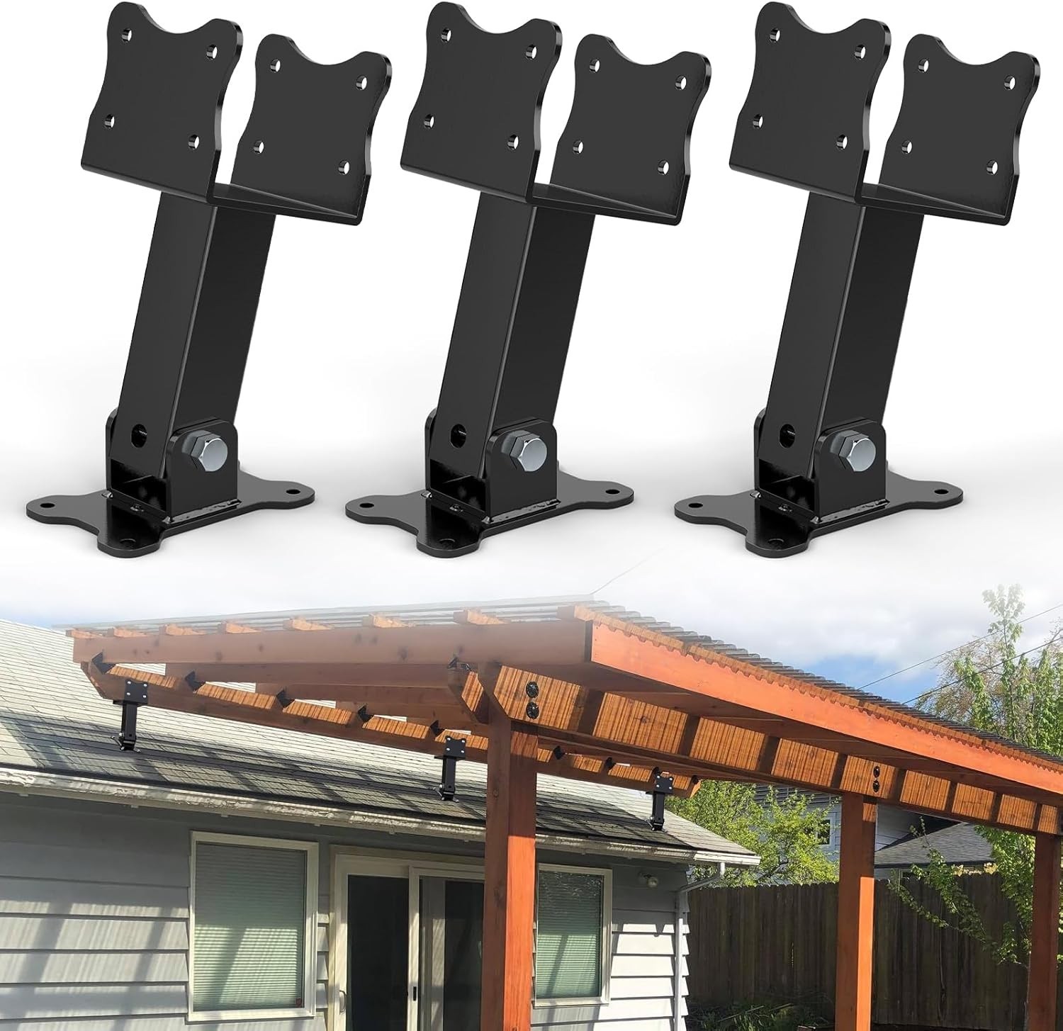 3 Pcs Roof Riser Brackets Heavy Duty Pergola Roof Riser Beam Brackets Kit 304 gallery