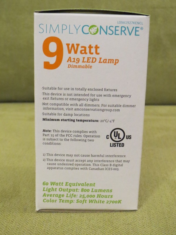 Simply Conserve 9 Watt A19 LED Dimmable Lamps 800 Lumens -  NEW gallery
