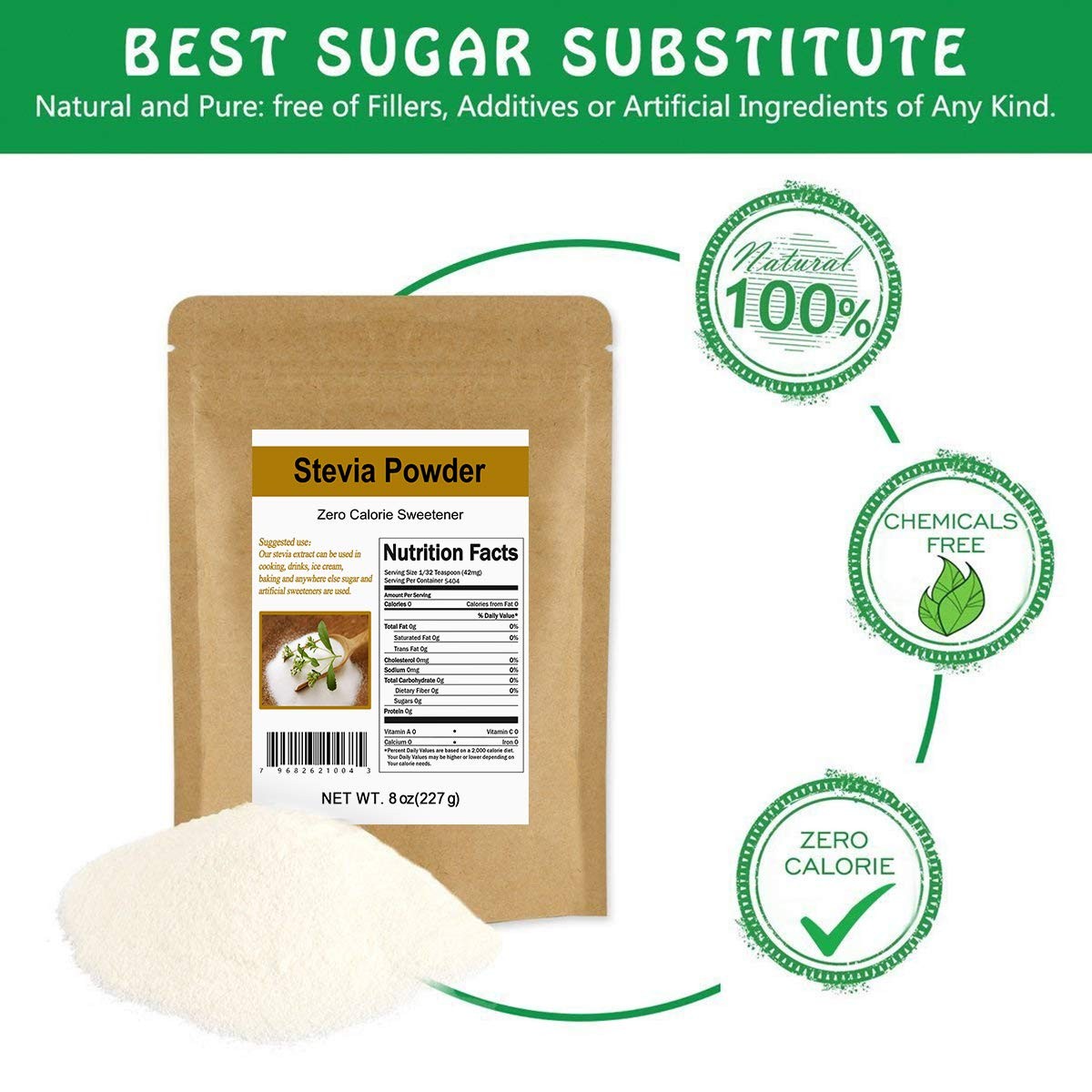 CCnature Stevia Powder Extract Natural Sweetener Zero Calorie Sugar Substitut... gallery