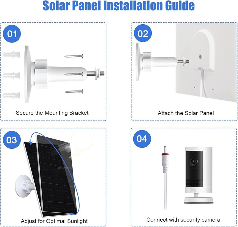 7W Solar Panel for Ring Security Camera Waterproof USB-C Adjustable Mount gallery