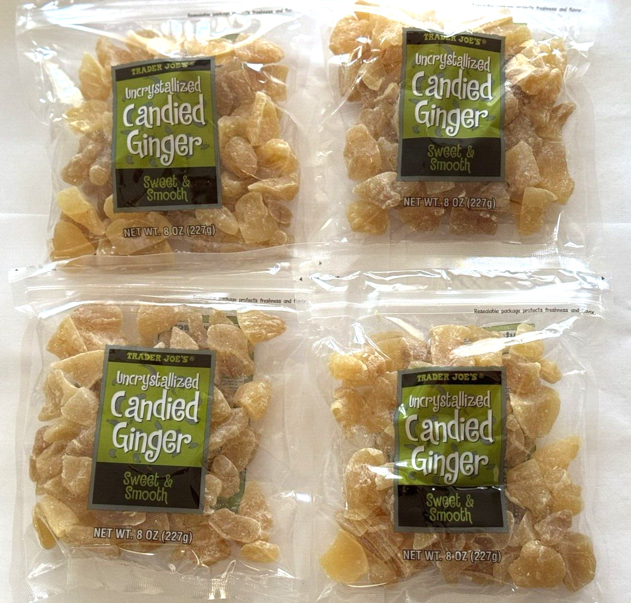 4 Bags Trader Joe's Uncrystallized Candied Ginger Dried Fruit 8oz each Bag gallery
