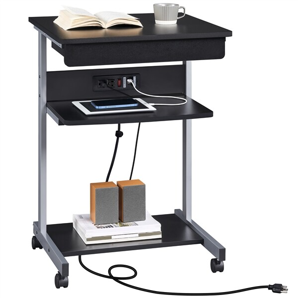 Mobile Compact Computer Table w/Power Outlet Home Office Desk for Small Spaces gallery