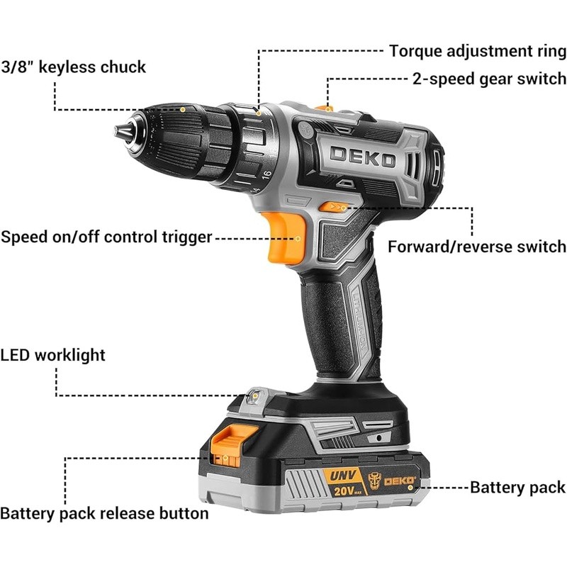 Cordless Power Drill 20V Electric Drill Set W/ Battery Charger & 10 Bits New gallery