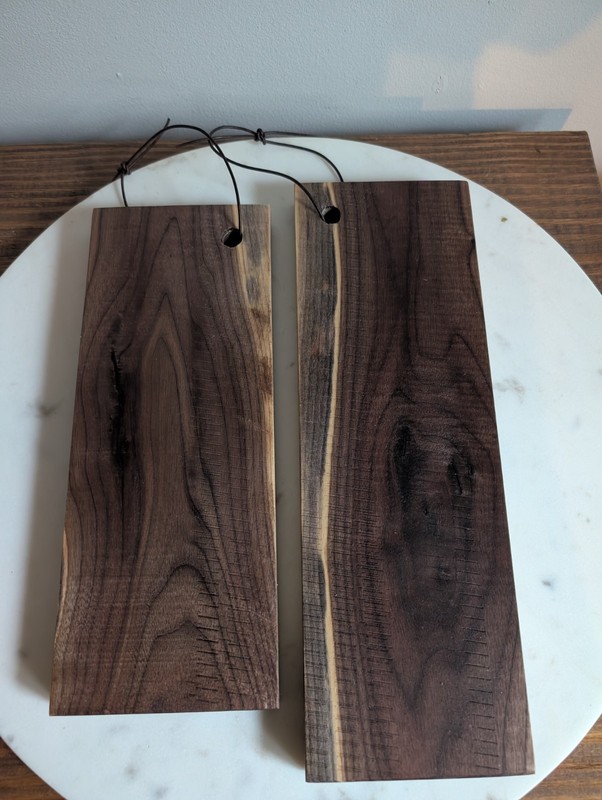 Genuine Solid Walnut Charcuterie Boards Rustic Serving Board Set of 2 W/ Leather gallery