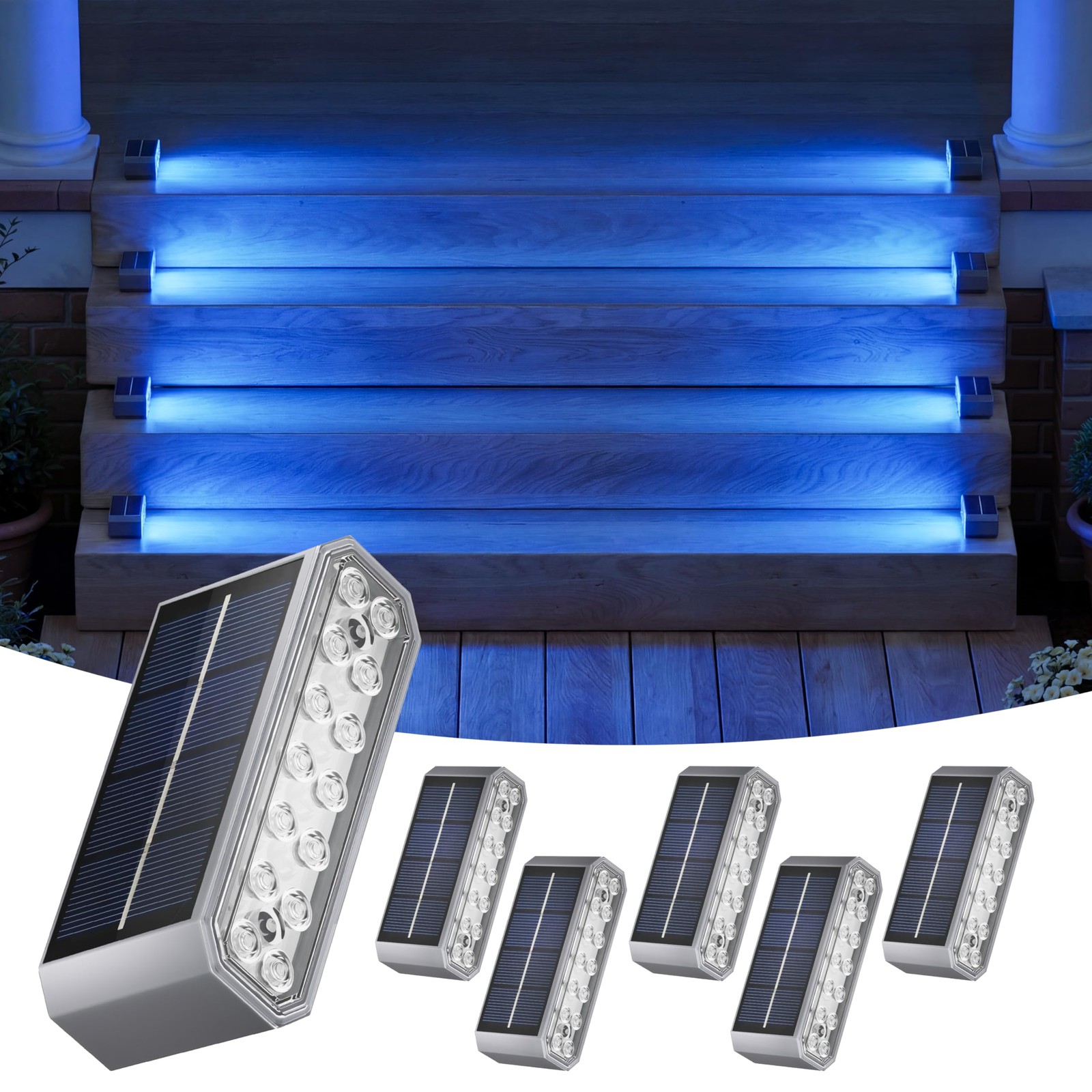 Solar Step Lights 8 Pcs IP67 Waterproof Horizontal Outdoor Stair Deck Dock Light gallery