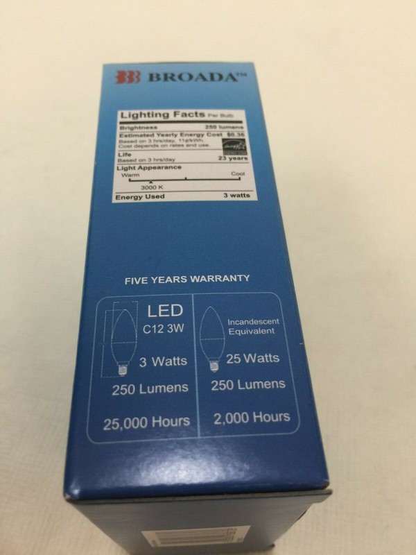 Broada 4 Pack LED Bulbs Dimmable C12 3W Brightness 250 Lumens Warm White 3000K gallery