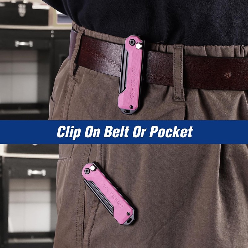 WORKPRO EDC Folding Utility Knife Foldable Small Pocket Knife with Belt Clip New gallery
