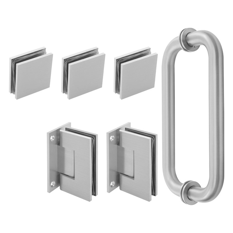 Shower Door Hardware Kit, Includes Shower Door Hinges and Handle, Glass Clamp gallery