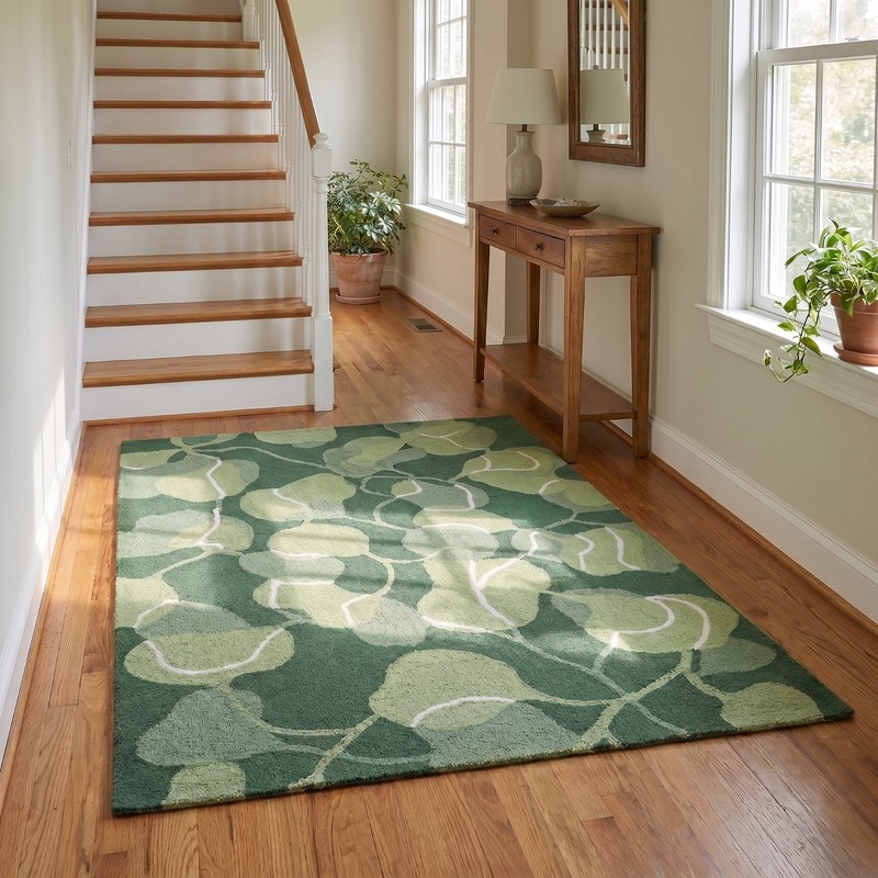 Modern Botanical Rug – Handmade Leaf Design Area Rug in Shades of Green gallery