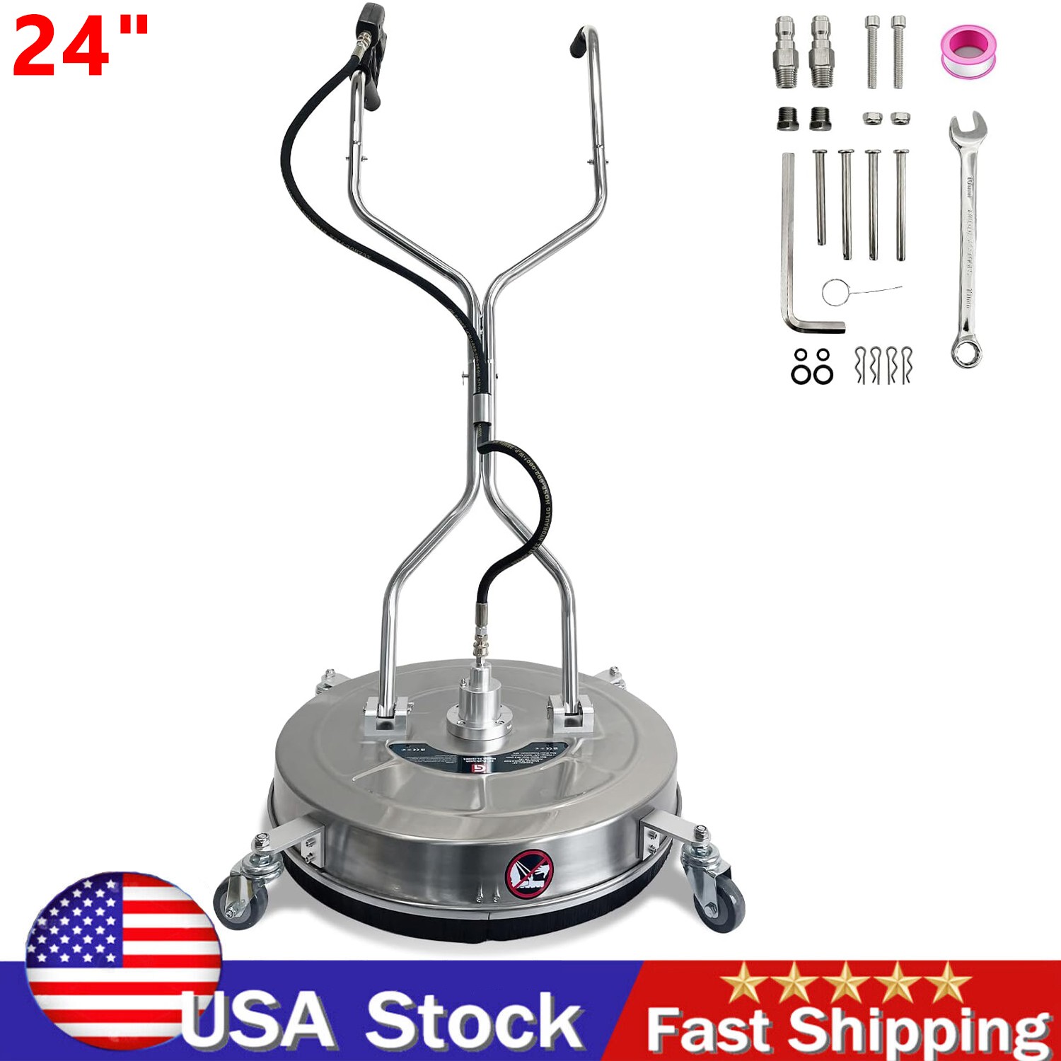 24" Pressure Washer Surface Cleaner with 4 Wheels Dual Handle 4900 Max PSI gallery