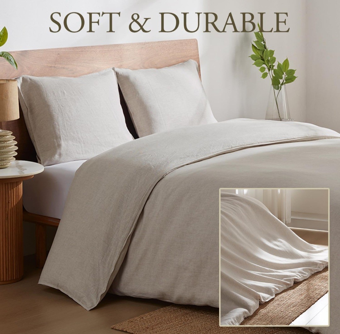 DAPU Pure Stone Washed Linen Duvet Cover Set 100% French Linen Queen|MSRP $139 gallery