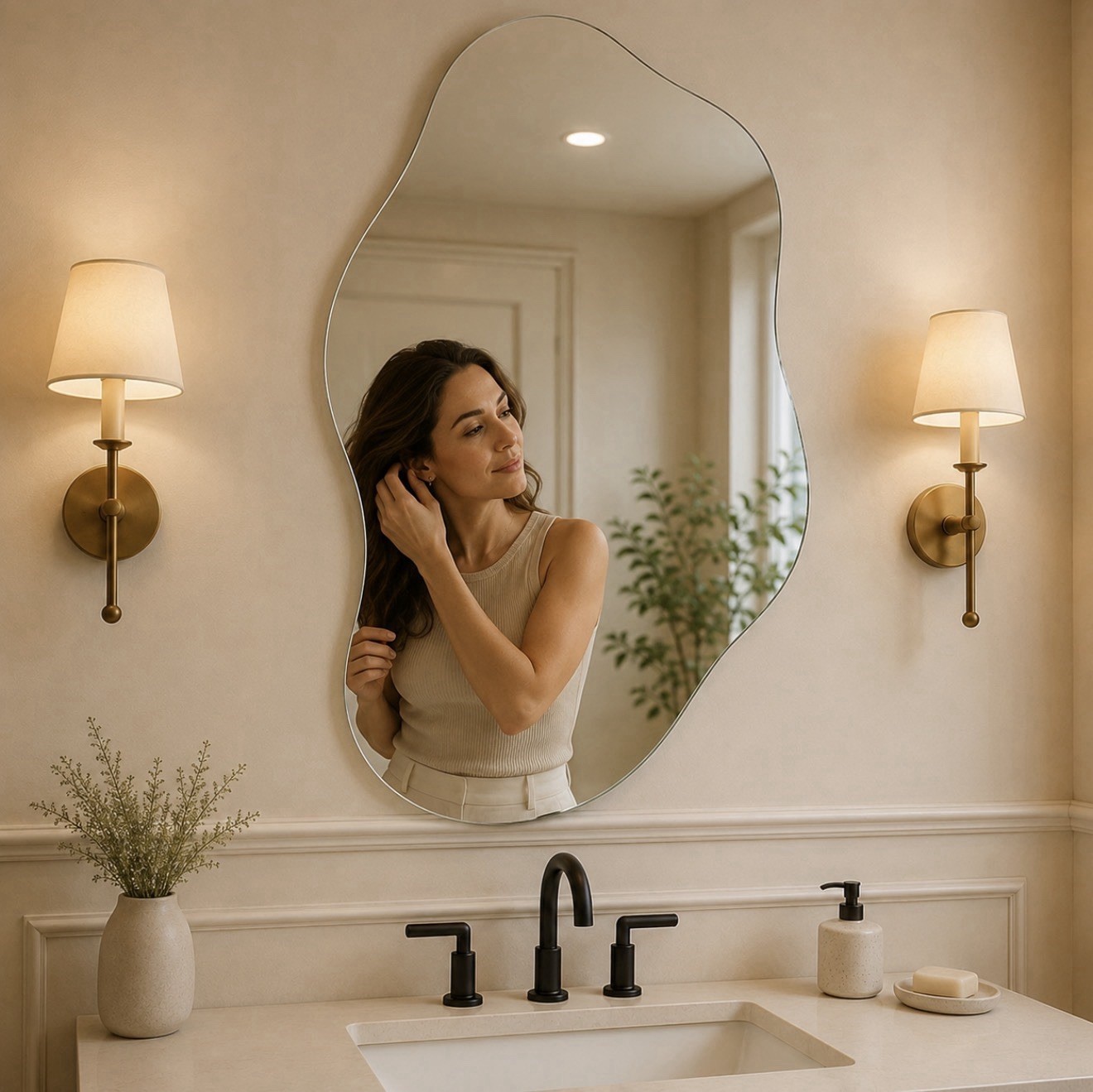 Asymmetrical Wall Mirror 28x20” Frameless Beveled Glass Mirror gallery