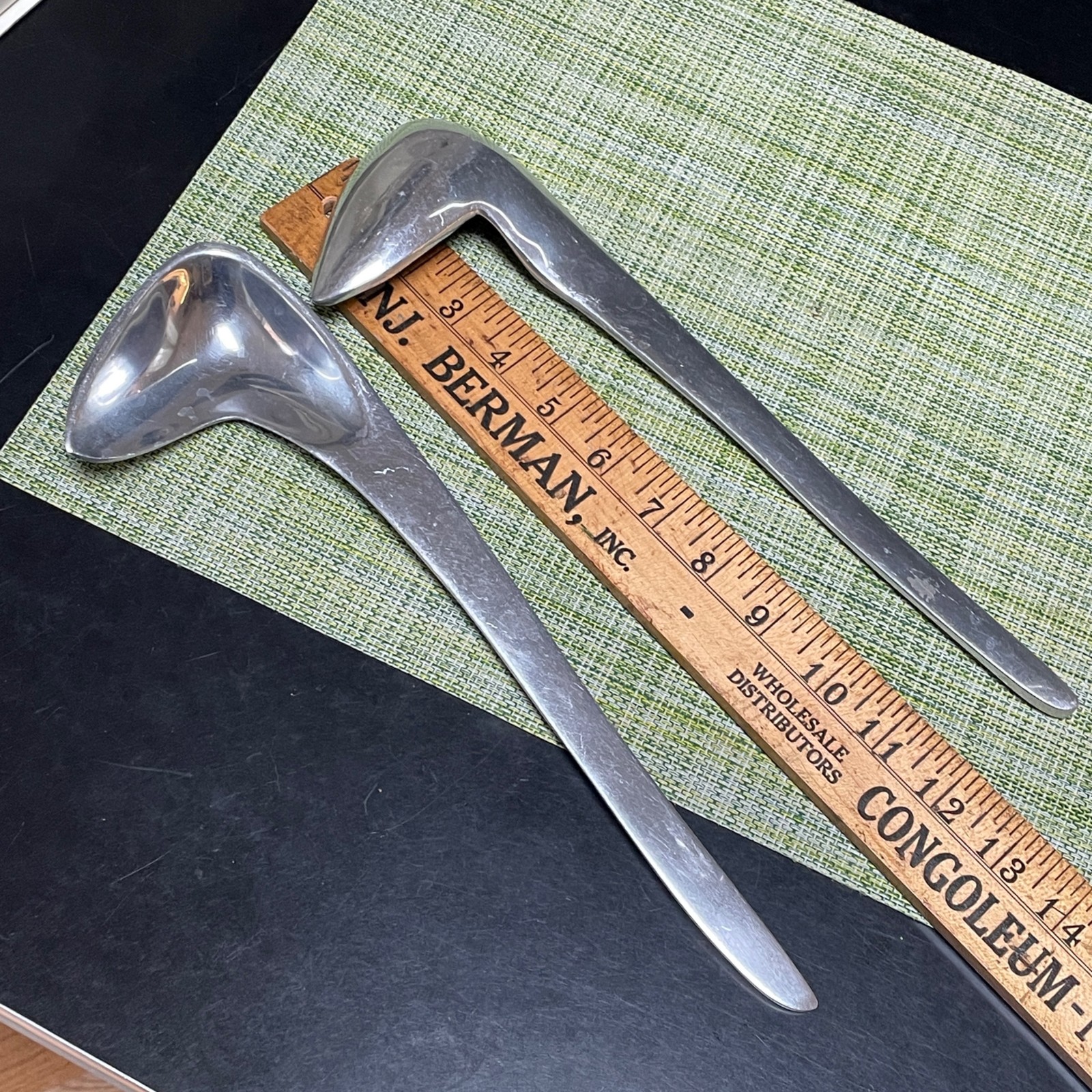 13” polished Aluminum Abstract Modernist L Shape Salad Spoons gallery
