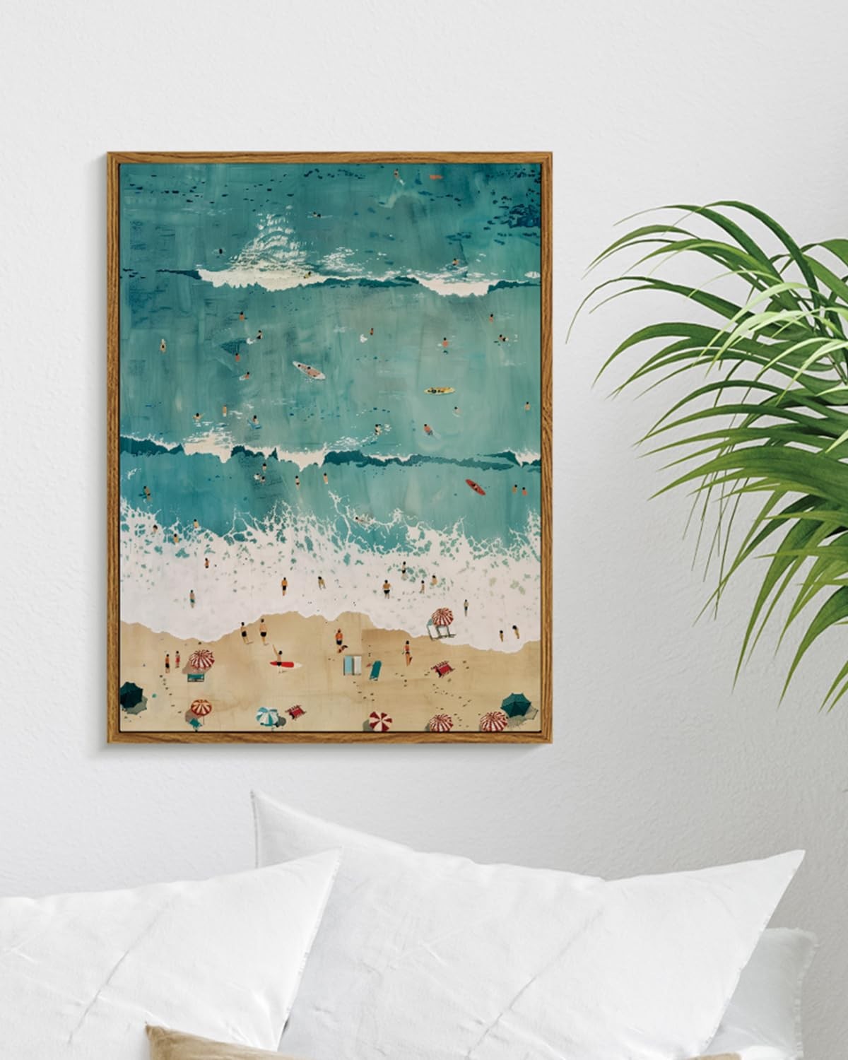 Tropical Beach Scene Framed Canvas Wall Art 12x16 Modern Coastal Ocean Wave P... gallery