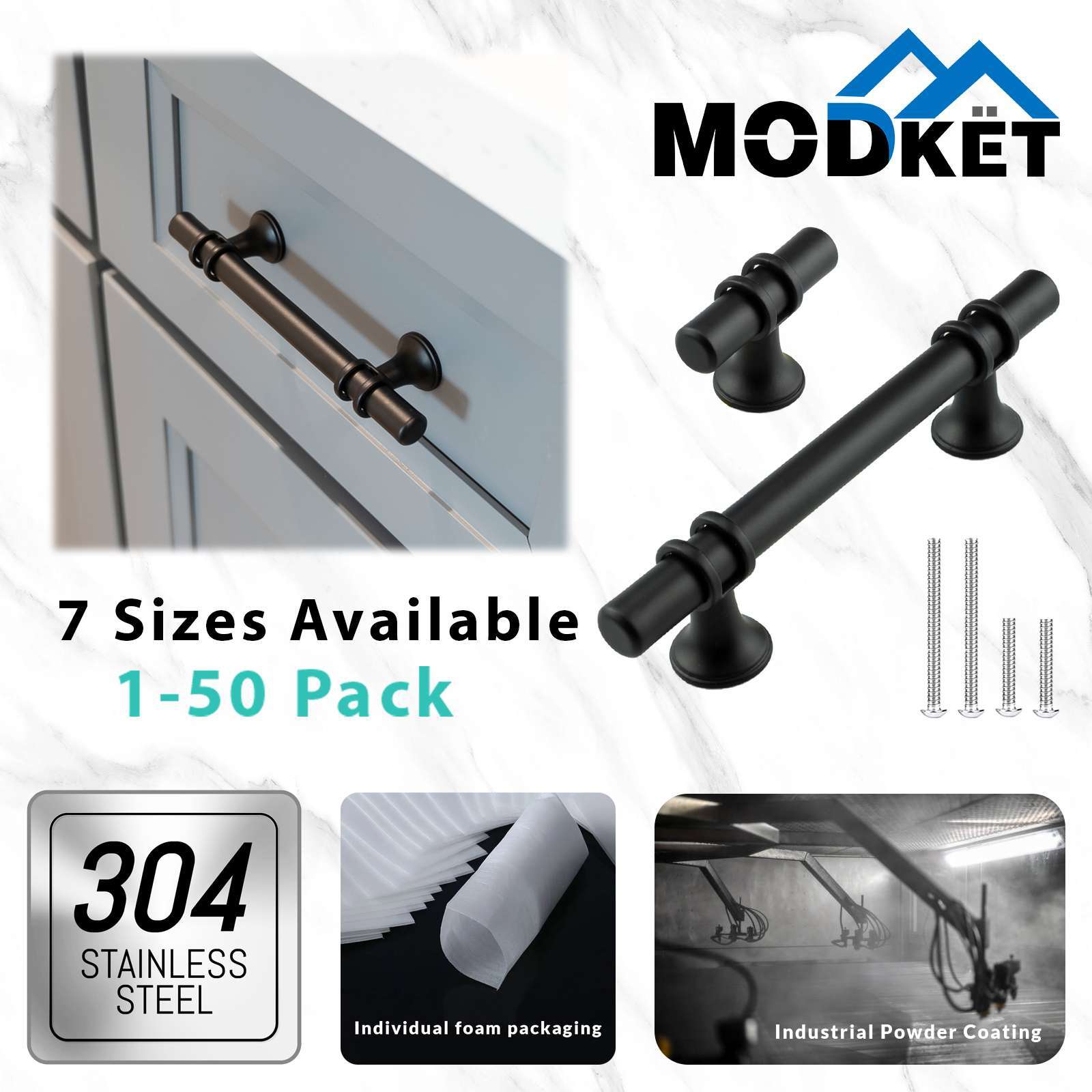 Black Modern Round Cabinet Handles Bar Pull Knobs Kitchen Drawer Stainless Steel gallery