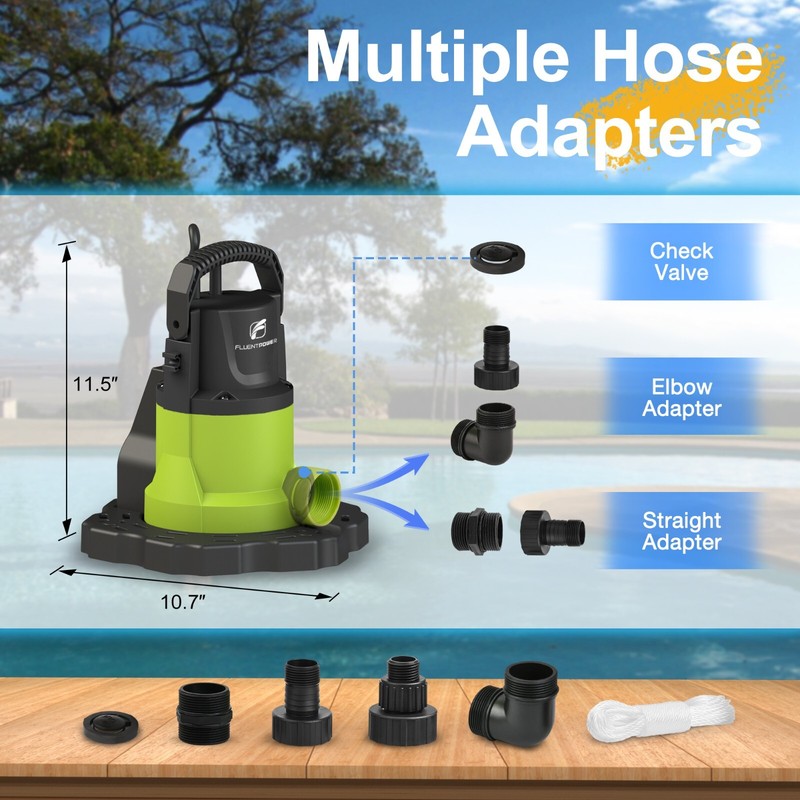 FLUENTPOWER Automatic Pool Cover Pump, 3/4 HP 3400GPH Submersible Water Pump gallery