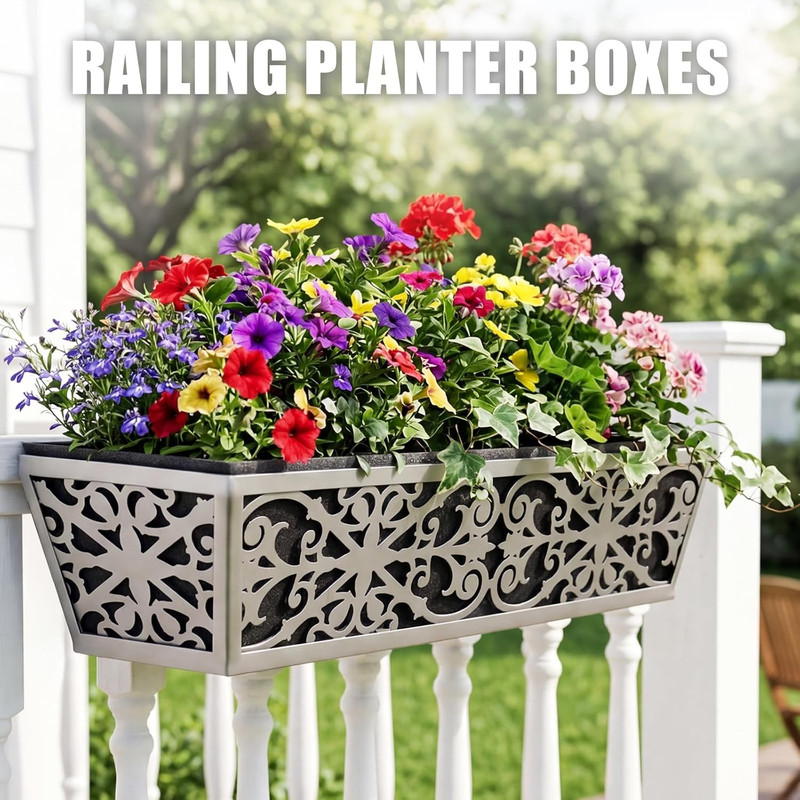 2 Pack 30 Inch Window Boxes Planter for Outdoor Plants Deck Railing Planters Box gallery