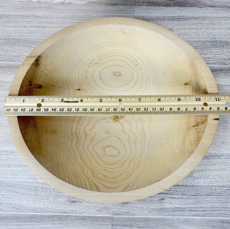 Wood Serving Salad Bowl Solid Single Piece MCM 1970s 1980s Natural Grain Knots gallery