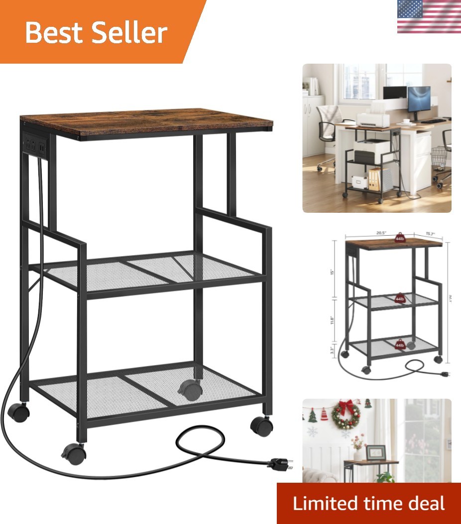 Mobile Printer Stand, 3-Tier Industrial Printer Cart with Power Outlets and 2... gallery