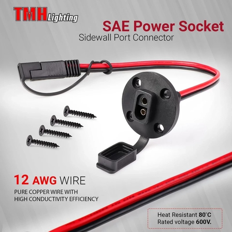 2FT 12AWG SAE Power Socket Sidewall Port Connector 2 Pin SAE Quick Connect 2 Pk gallery