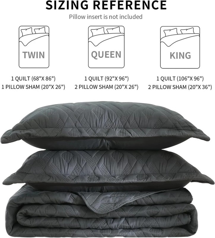 3PCS Black Reversible Quilt Bedding Set Lightweight Bed All Seasons 96"x106 King gallery