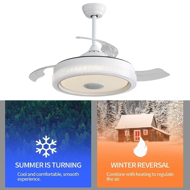 42'' RGB LED Ceiling Fan Light Dimmable Adjustable Wind Speeds w/ Music Speaker gallery