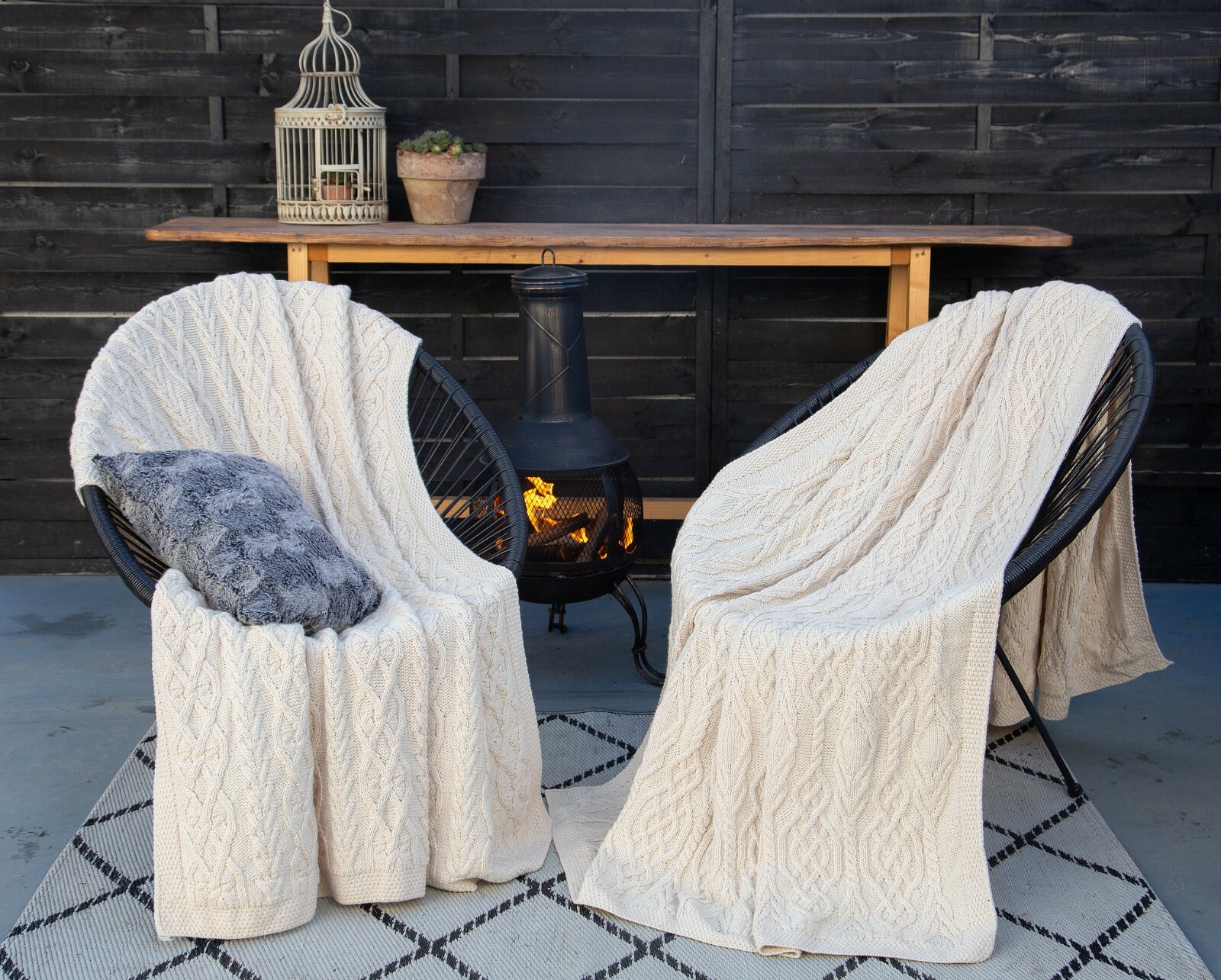 SAOL Blanket Braided Knit Throw Blanket Irish Wool Blend Bedcover 75''x46'' gallery