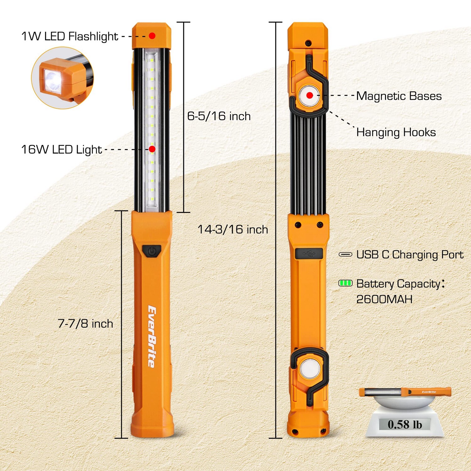 EverBrite 1000LM LED Work Light Rechargeable Work Light for Mechanics Pack of 2 gallery