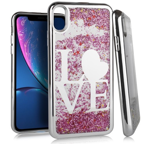 “GSA Liquid Glitter Love Case for iPhone XR – Silver & Pink Sparkle”