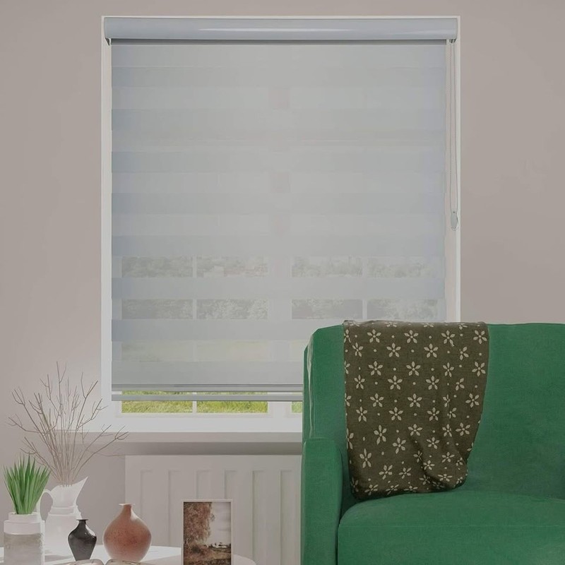 74x72 Zebra Shades Dual Layer Roller Blinds Light Filtering Privacy White gallery
