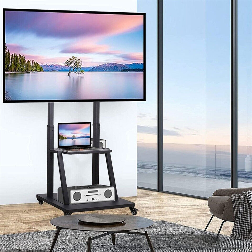 Mobile Rolling TV Stand Cart with Lockable Wheels and Shelf for 32-100'' Flat TV gallery
