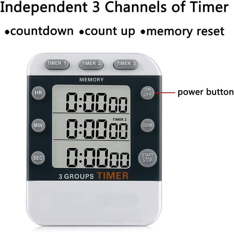 Digital Dual Kitchen Timer for Cooking, 3 Channels Count Down/Up Triple Multi Ti gallery