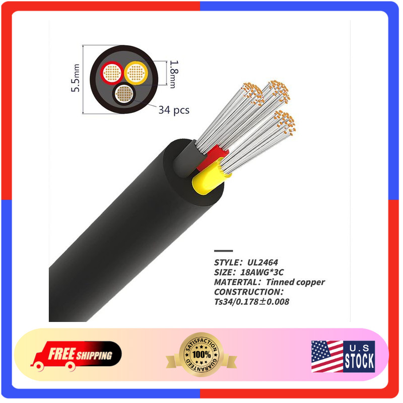 18 Gauge Electrical Wire 3 Conductor, UL Certification, 100FT 18/3 Tinned Copper gallery
