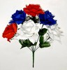 Vibrant Red White & Blue Microfiber 6 - 4.5" Rose 13" Bush Patriotic Silk Flower gallery