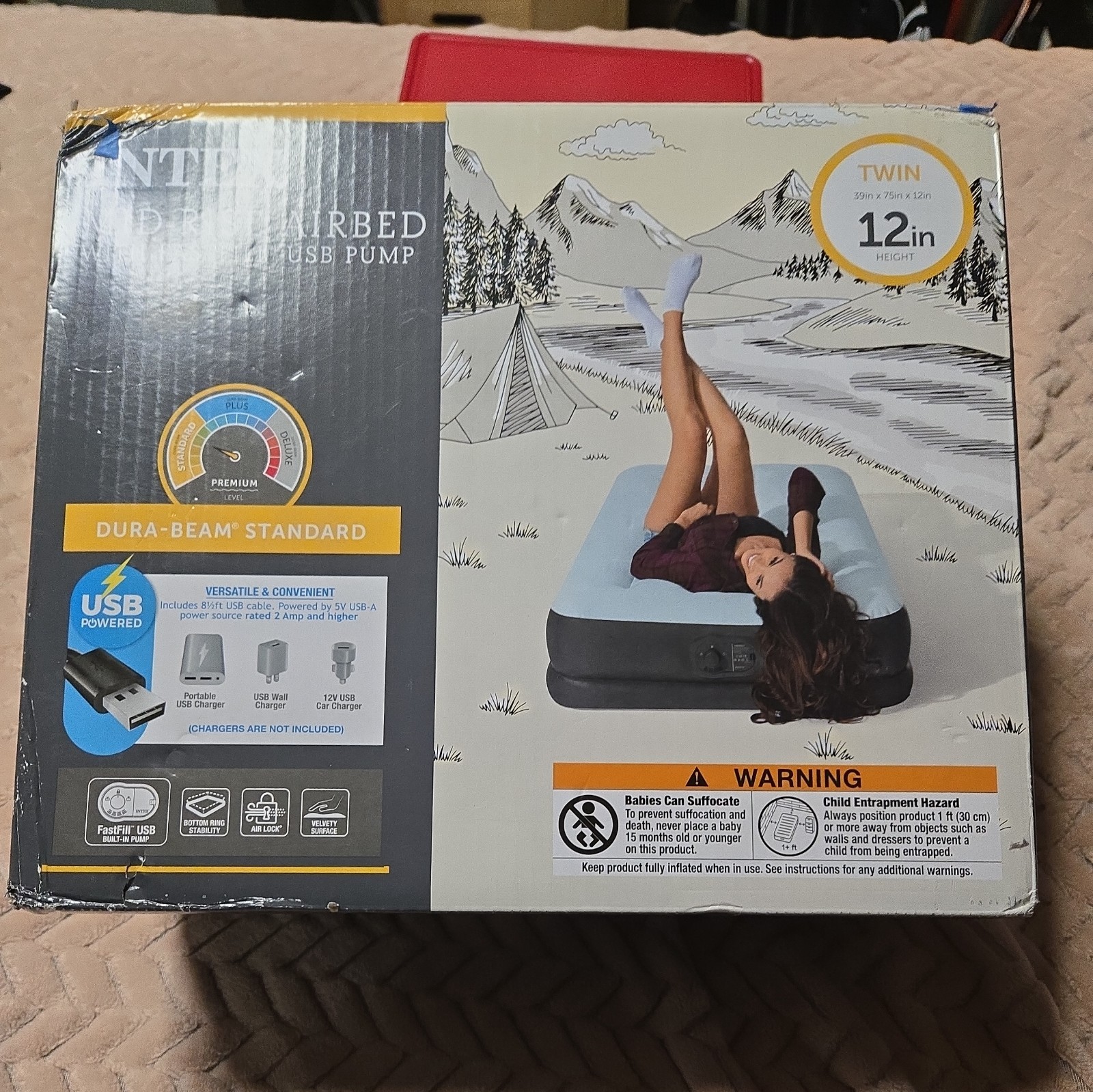 Intex Mid-Rise Airbed with FastFill USB Pump Twin 12" Height Dura-Beam Standard gallery