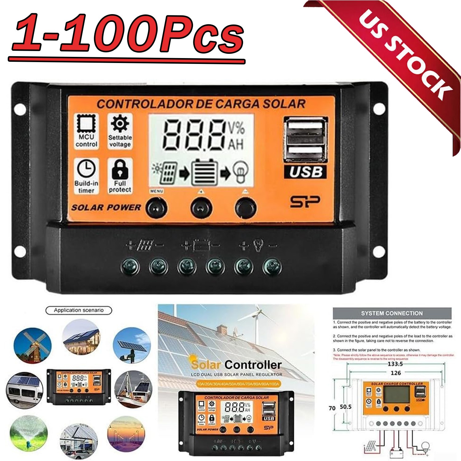 30-100A Solar Panel Regulator Charge Controller 12V/24V Auto Focus Tracking gallery