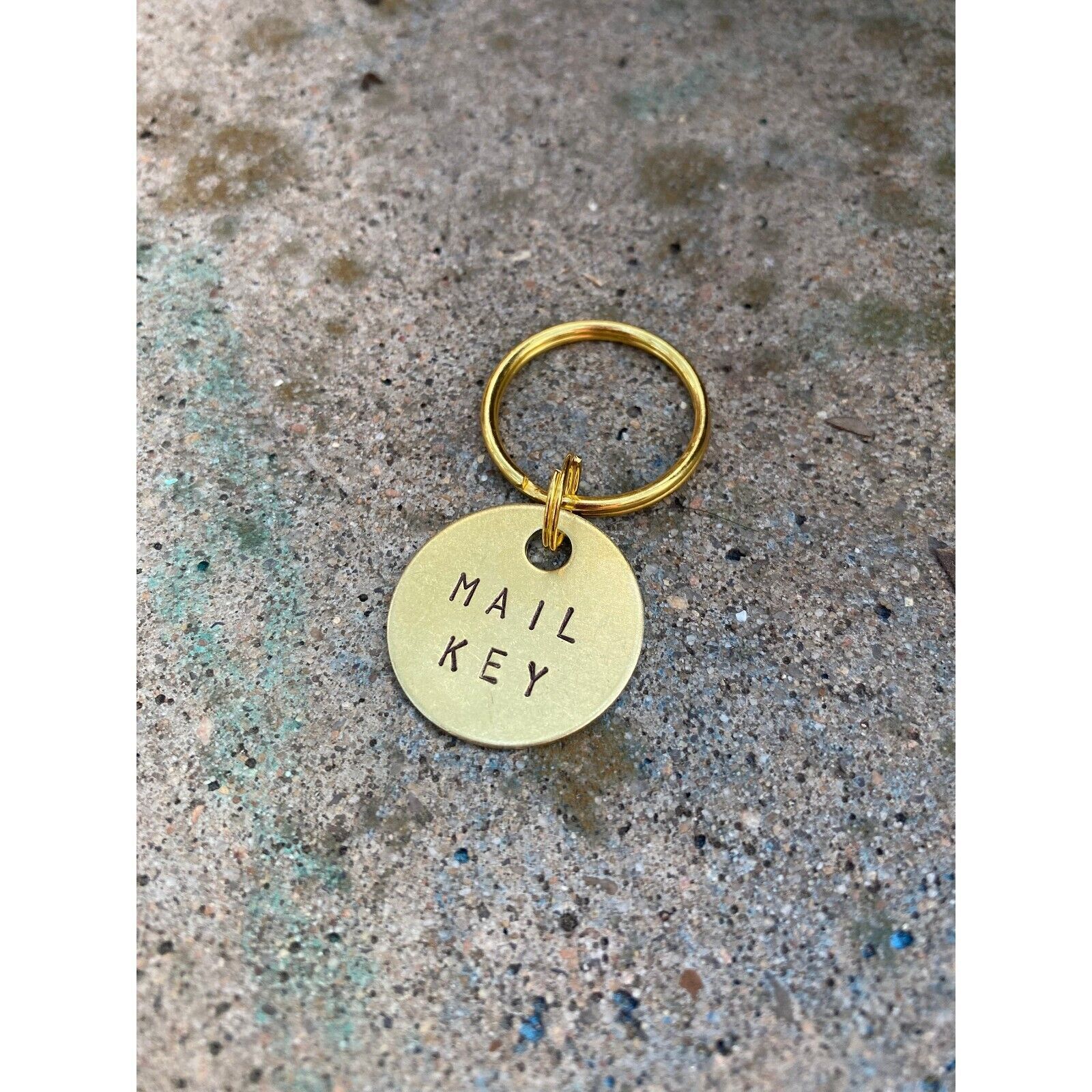 Mail Key Mailbox # Keychain PO Box Customizable Hand-Stamped Brass Metal Label gallery