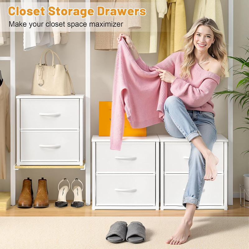 2-Pack Stackable Storage Drawers (4 Drawers Total), White Closet Organizer with gallery