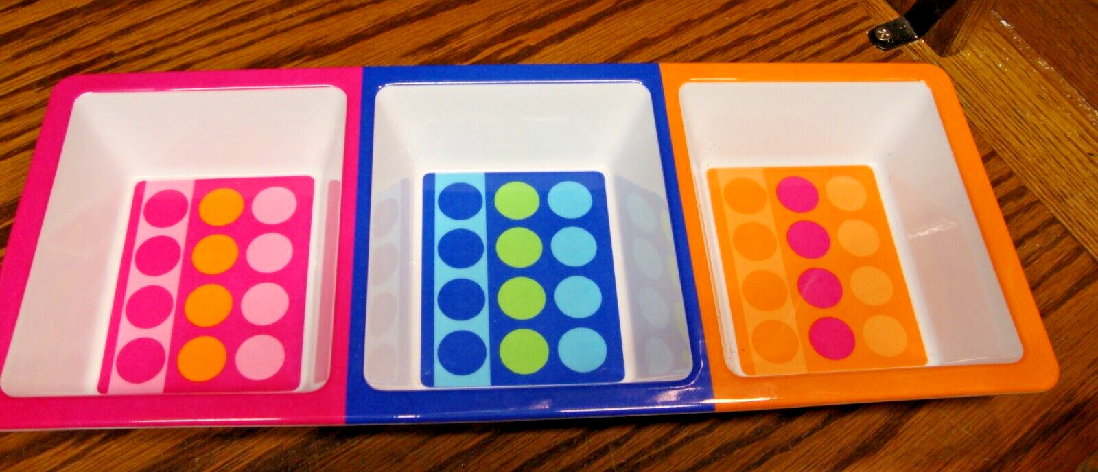 Heavy Melamine 14"x6" PINK BLUE ORANGE Rectangular 3-Section Serving Tray AA15 gallery