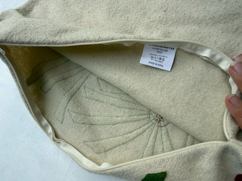 Crate&Barrel Alpine Wool Blend Accent Pillow Cover 12x17” Green Red Ivory Winter gallery