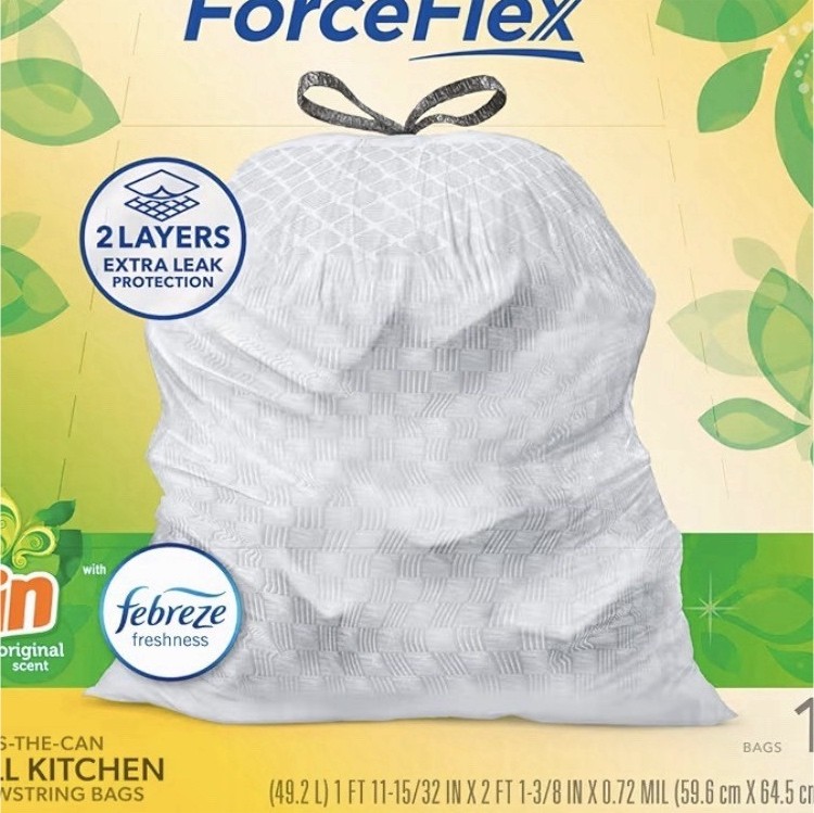 Glad ForceFlex 13 Gal Tall Kitchen Drawstring Scented Trash Bags, 140 Ct White gallery