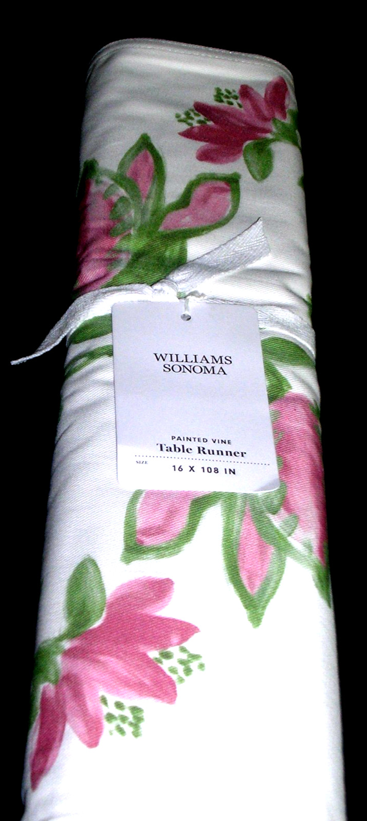 WILLIAMS SONOMA PAINTED VINE TABLE RUNNER PINK 16X108 COTTON TWILL NEW WITH TAGS gallery