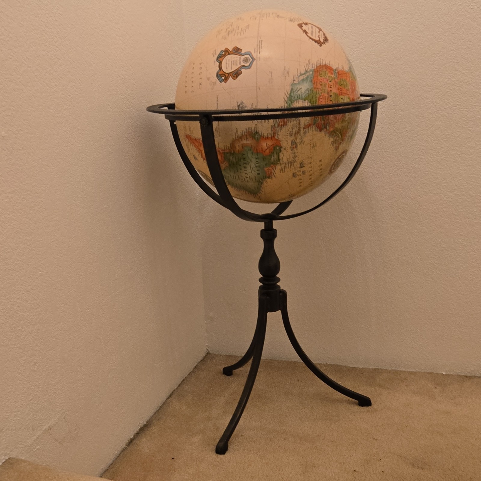 Antique Style Floor Standing Rotating World Globe, Multicolor w/ Metal Stand gallery