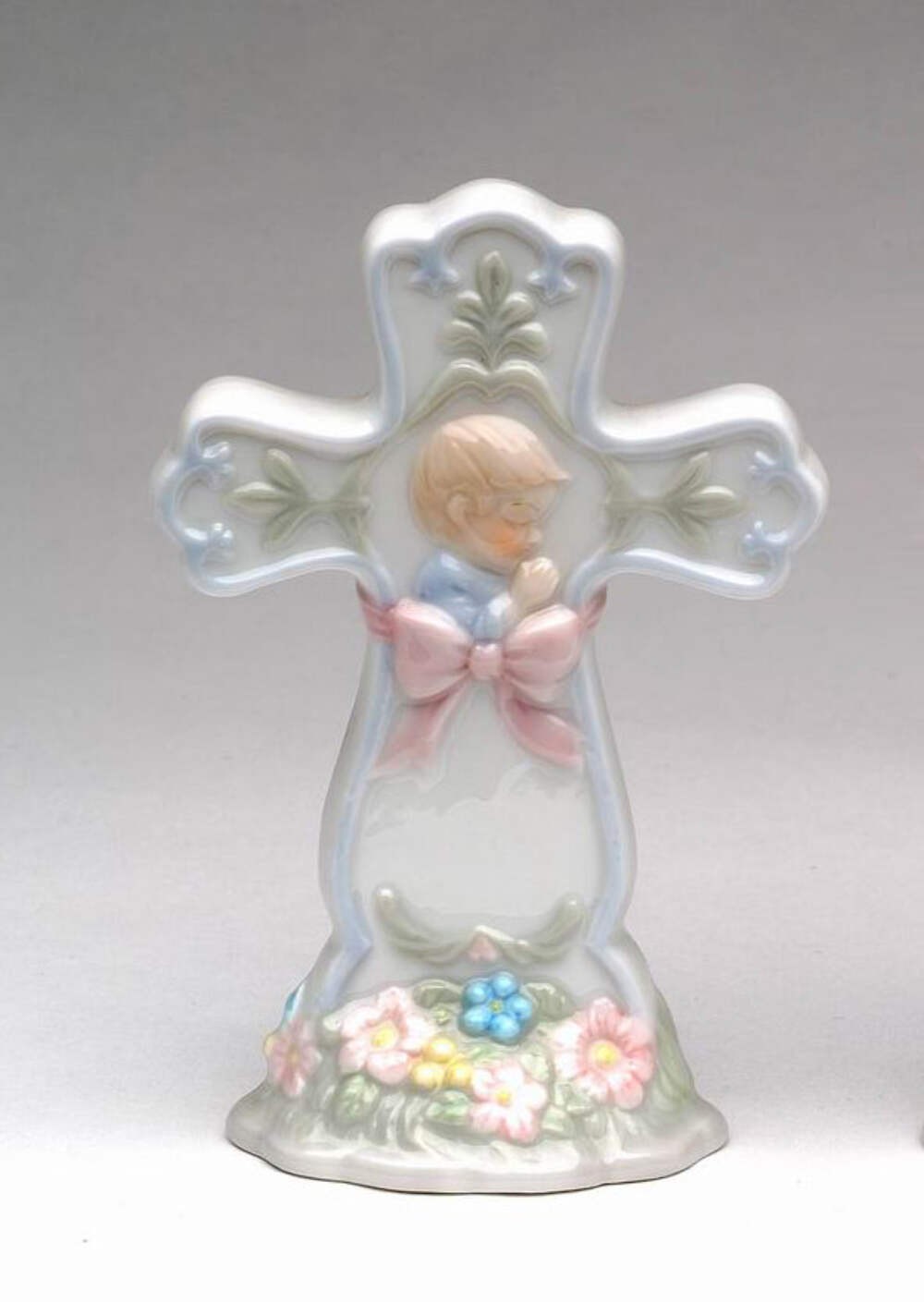 Ceramic Praying Boy Cross Figurine, Religious Gift or Decor, Baptism Gift, Nurse gallery