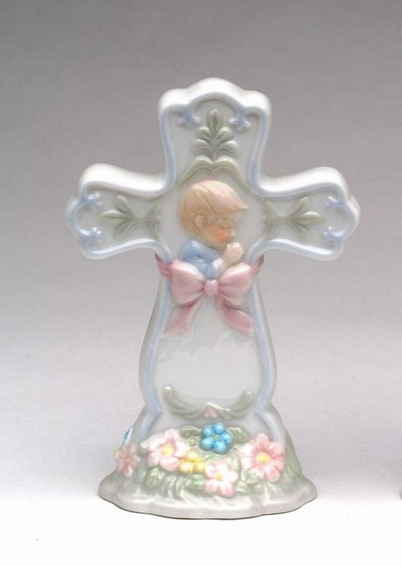 Ceramic Praying Boy Cross Figurine, Religious Gift or Decor, Baptism Gift, Nurse gallery