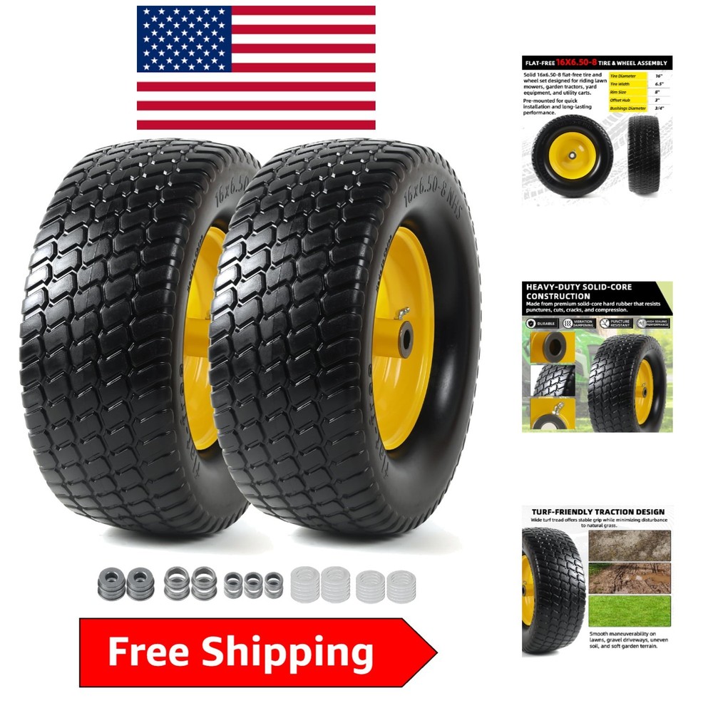 Solid 16x6.50-8 Flat-Free Tire and Wheel Assembly - Perfect for Yard Equipment