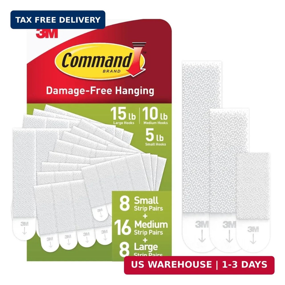 Command 15, 10, & 5 lb Large, Medium and Small 32 Pairs Picture Hanging Strips (