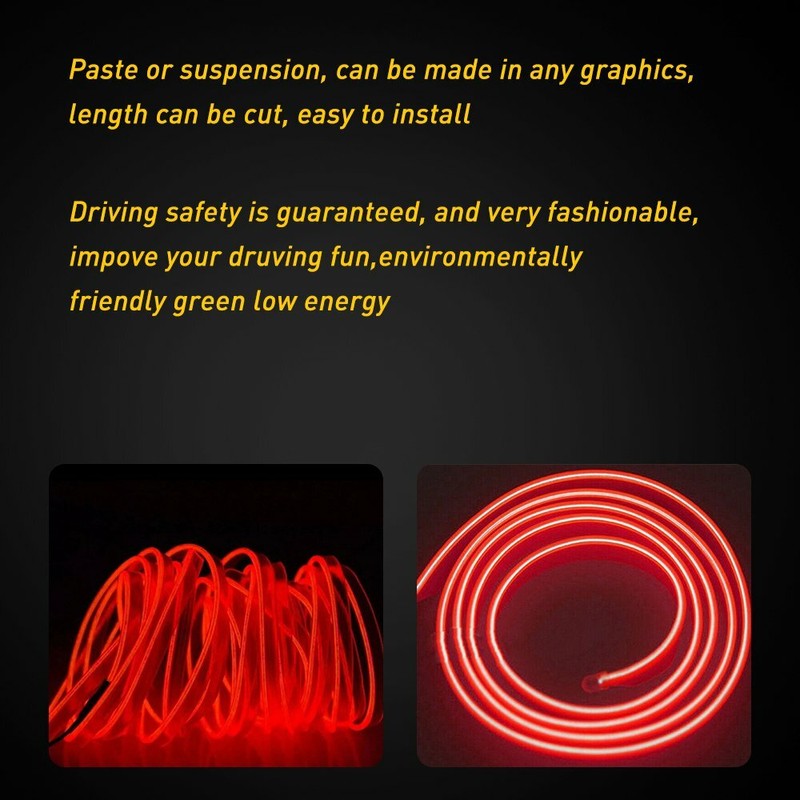Universal Car LED Wire String Strip Interior Decorative Atmosphere Light Red 5M gallery