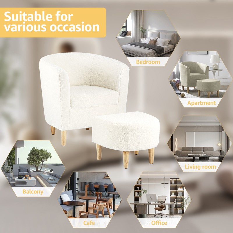 Lambswool Accent Chair Modern Single Sofa Armchair w/Ottoman Living Room Lounge gallery