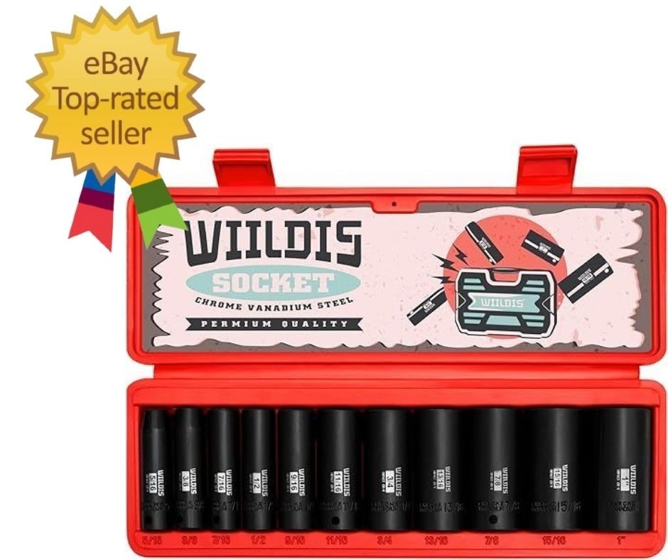 11 Pieces 3/8-Inch Drive Deep Impact Socket Set, 5/16 to 1 Inch, CR-V, SAE, 6 Po gallery